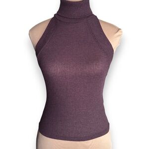 CHARLOTTE RUSSE Ribbed Cutout Turtleneck Sleeveless Top Plum Size S